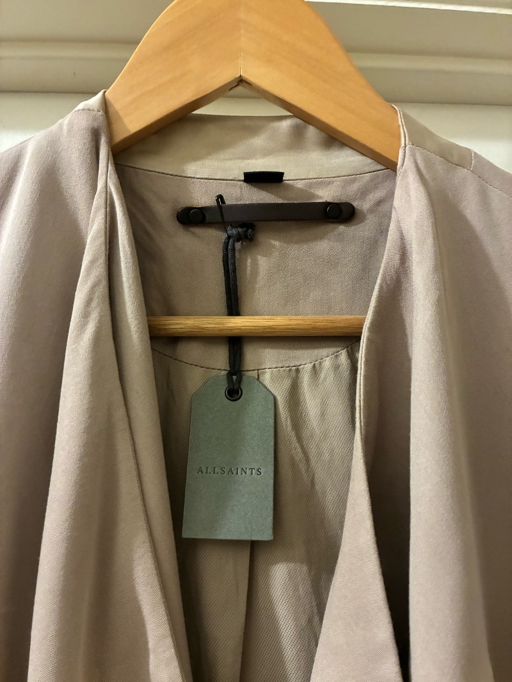 NWT AllSaints Iza Light Sand Drape Front Trench Coat - Women's Size 8 - Picture 10 of 13